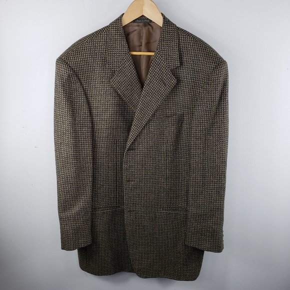 Pal Zileri Brown Black Check Wool Cashmere Coat 46